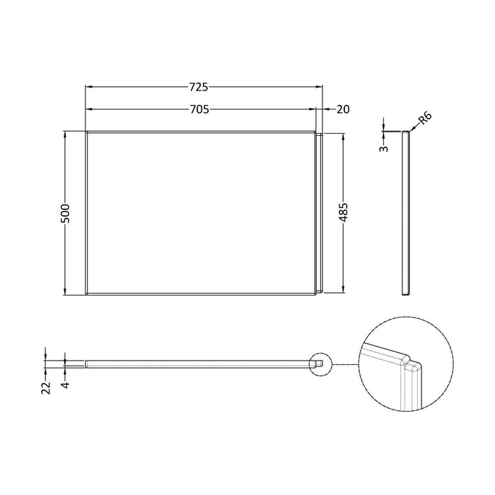 [BBBB201] Acrylic Bath End Panel for Standard Bathtub Installations - Technical Drawing