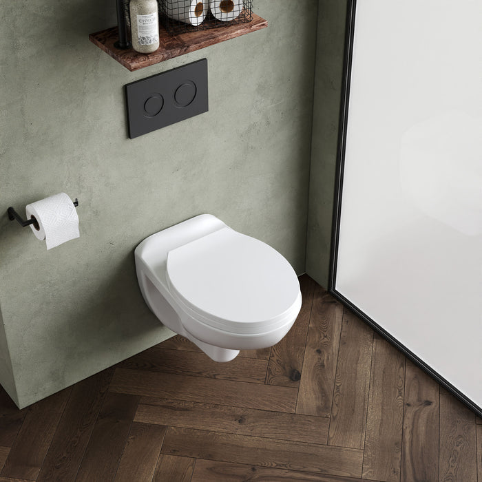 [BCZAD001] Adley Wall Hung Ceramic Toilet Pan & Soft Close Seat - 535mm - Balterley - Lifestyle 2