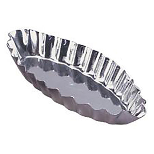 Allied Metal BARF4130 - Fluted Oval Pastry Mold - Tinned Steel - 4" x 1-3/4" x 1/3"H