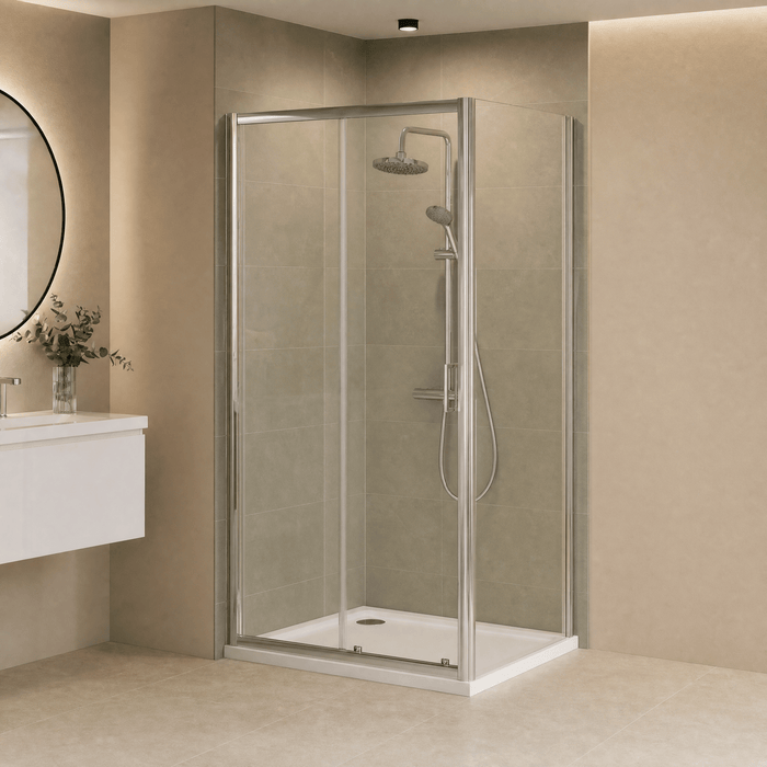 [BERUSL10] Almington 6mm Toughened Safety Glass Reversible Sliding Shower Door, H: 1850mm, Choice of Size and Colour