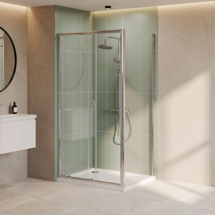 [BERUSL10] Almington 6mm Toughened Safety Glass Reversible Sliding Shower Door, H: 1850mm, Choice of Size and Colour