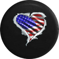 American Flag Heart Ripping Thru RV Camper Spare Tire Cover-35 inch