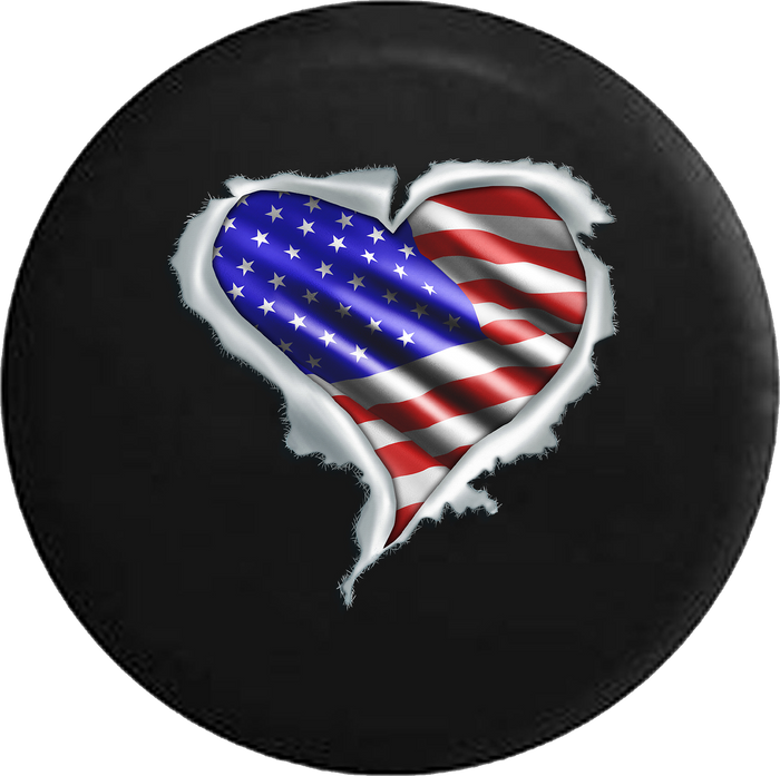 American Flag Heart Ripping Thru RV Camper Spare Tire Cover-35 inch
