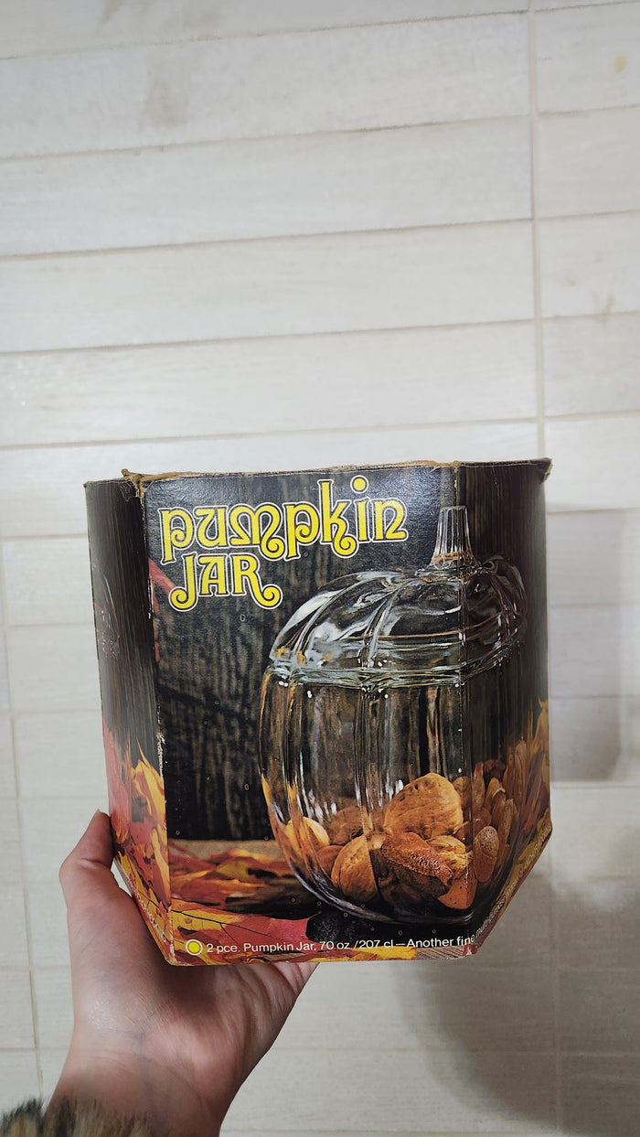 Anchor Hocking 70 oz. pumpkin-shaped glass storage jar with a lid