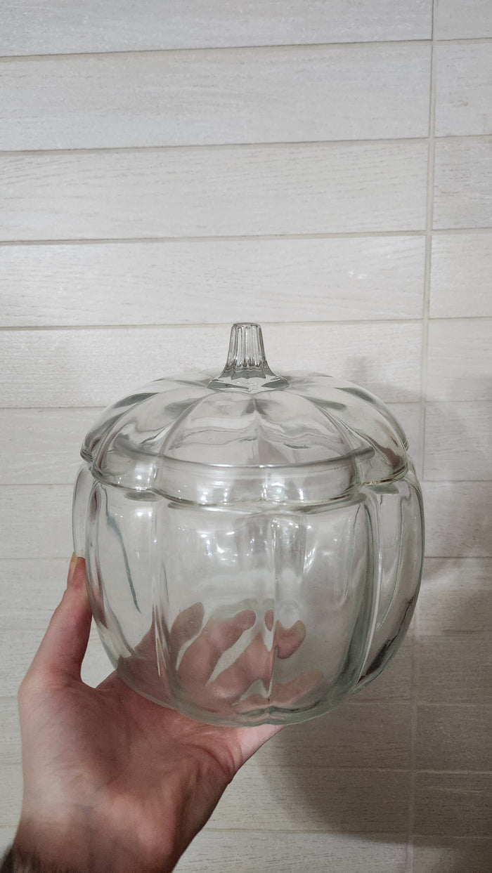 Anchor Hocking 70 oz. pumpkin-shaped glass storage jar with a lid