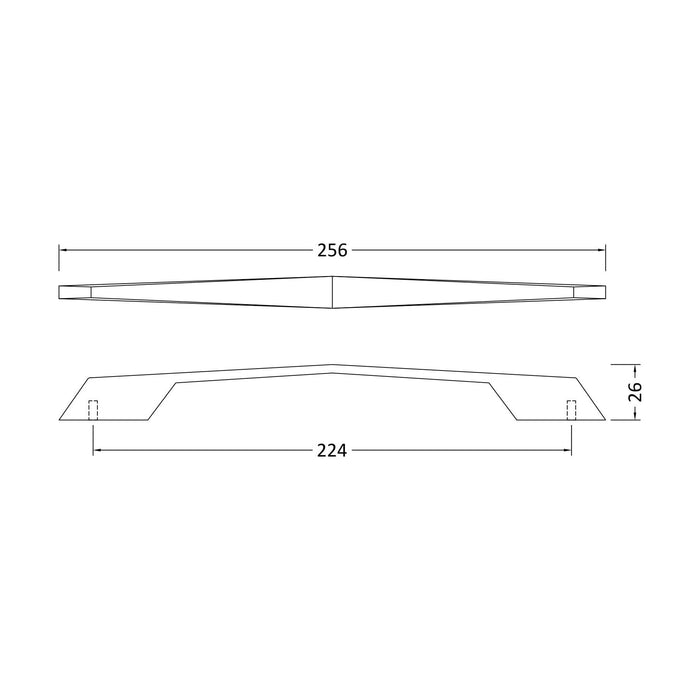 [BFHH104] Angular D Shape Furniture Handle, 256mm (224mm Centres), Choice of Finish - Technical Drawing