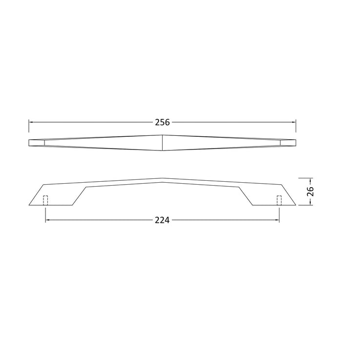 [BFHH204] Angular D Shape Furniture Handle, 256mm (224mm Centres), Choice of Finish - Technical Drawing