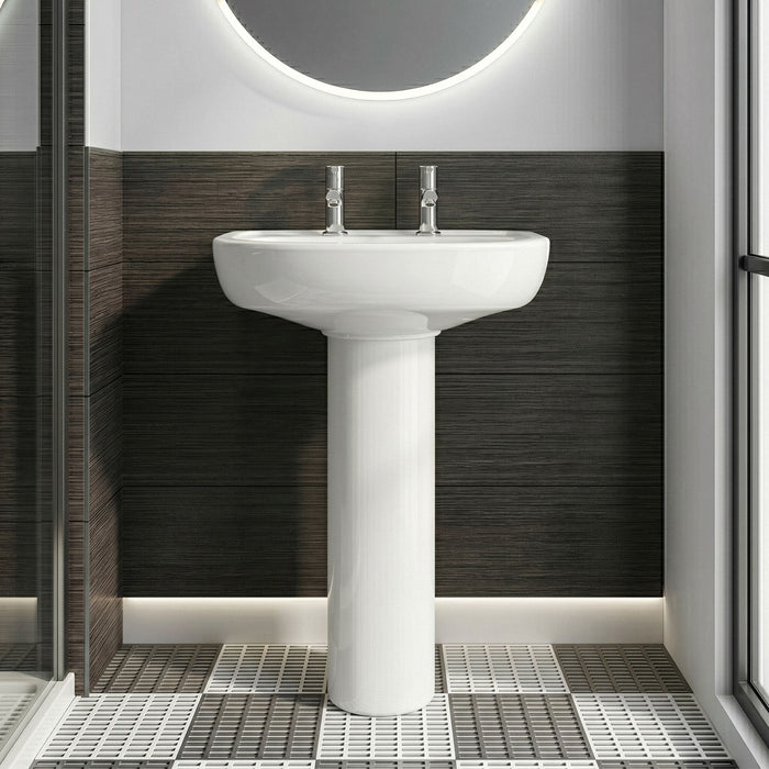 [BCAD003] Anslow Round Ceramic Bathroom Basin and Full Pedestal - 550mm - Silo