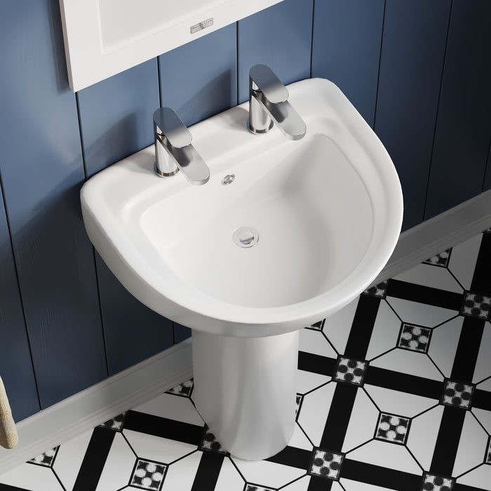 [BCAD003] Anslow Round Ceramic Bathroom Basin and Full Pedestal - 550mm - Lifestyle 2