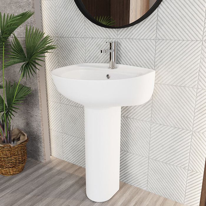 [BCAD002] Anslow Round Ceramic Bathroom Basin and Full Pedestal - 550mm - Lifestyle 3
