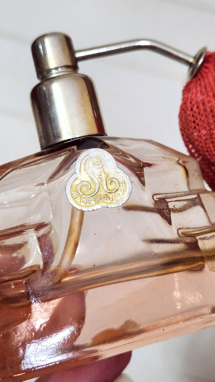 Art Deco Stb Austria Pink Glass Perfume Bottle Atomizer