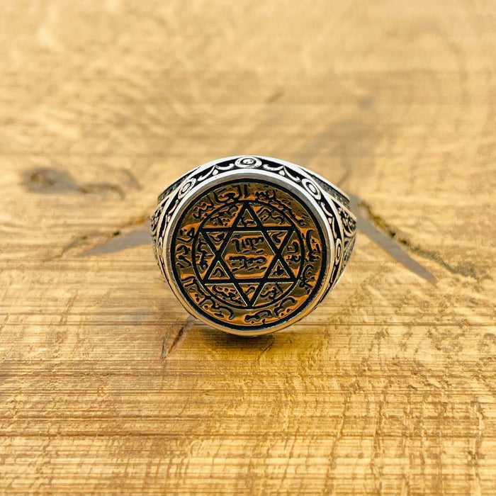 Authentic Turkish Handmade King Solomon Seal 925 Sterling Silver Men's Ring