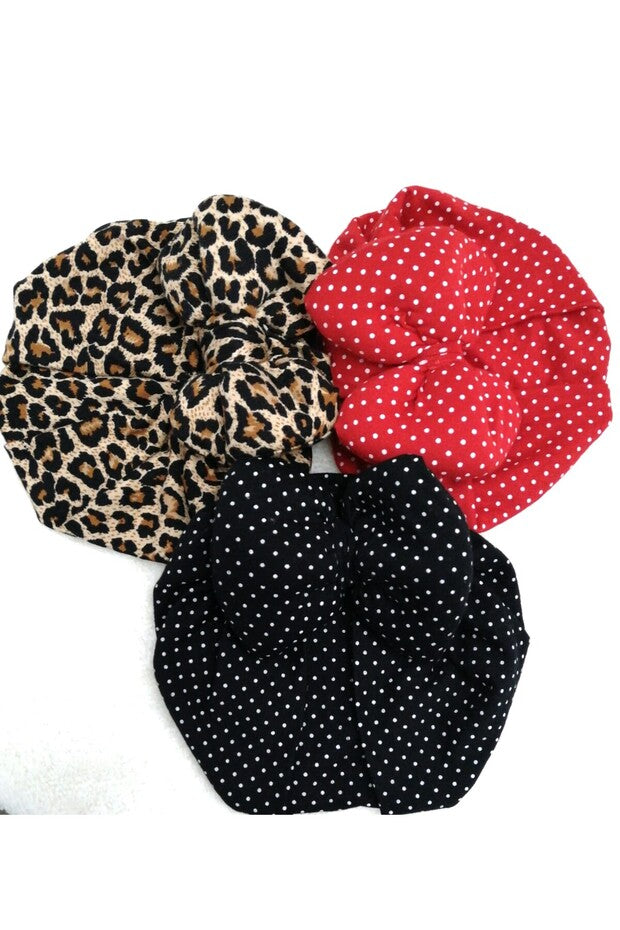 Baby Girls' Leopard & Polka Dot Bowknot Bonnet Set - 3 Pack