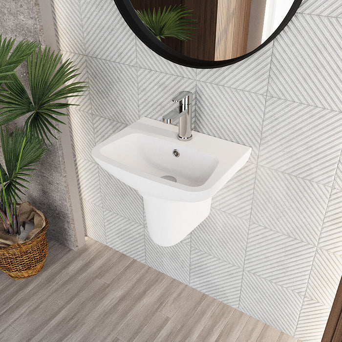 [BCAM023] Balterley 1 Tap Hole Ceramic Basin & Semi Pedestal, Soft Square Wall Hung Bathroom Sink, 450mm - Lifestyle 2