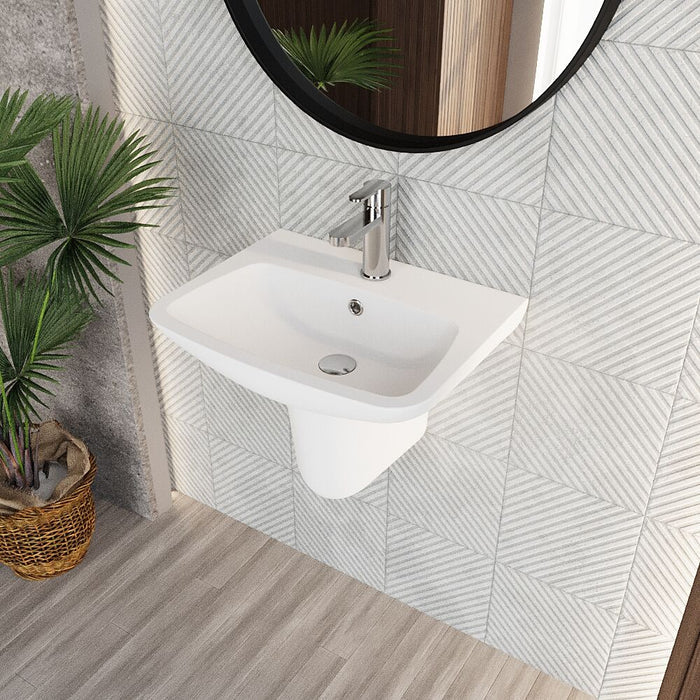 [BCAM024] Balterley 1 Tap Hole Ceramic Basin & Semi Pedestal, Soft Square Wall Hung Bathroom Sink, 500mm - Lifestyle 2