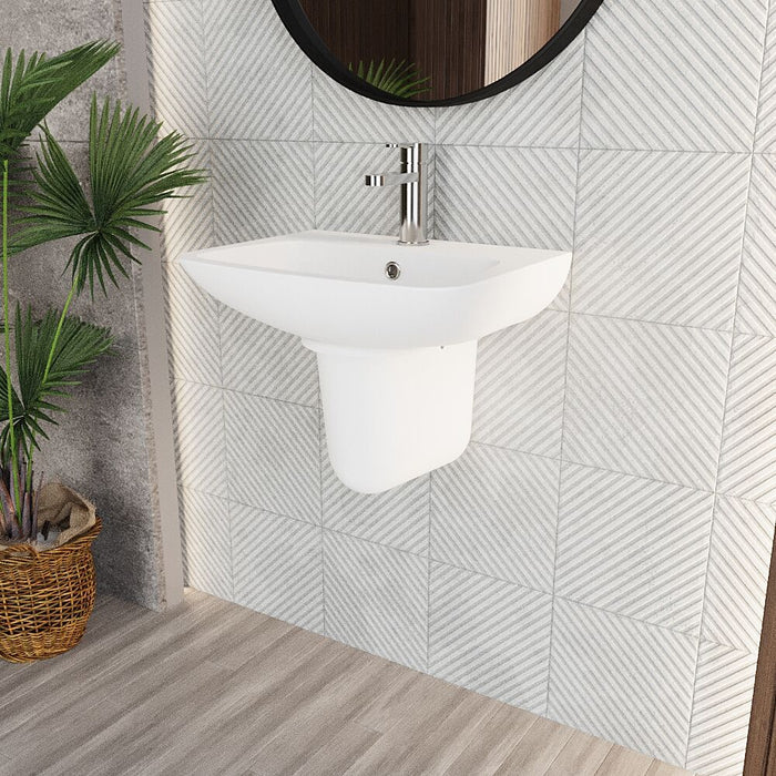 [BCAM024] Balterley 1 Tap Hole Ceramic Basin & Semi Pedestal, Soft Square Wall Hung Bathroom Sink, 500mm - Lifestyle 3