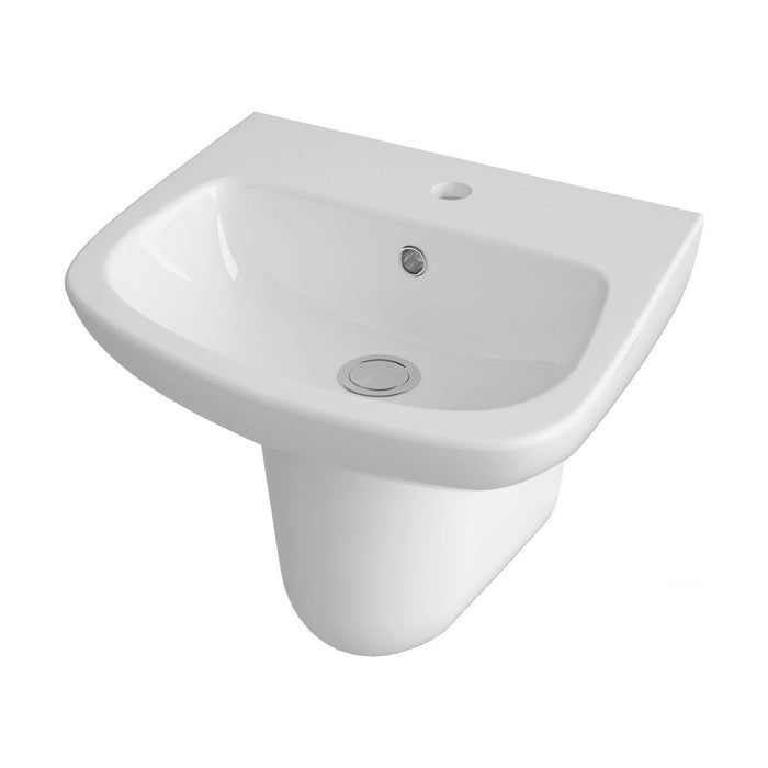 [BCAM023] Balterley 1 Tap Hole Ceramic Basin & Semi Pedestal, Soft Square Wall Hung Bathroom Sink, 450mm - Cutout