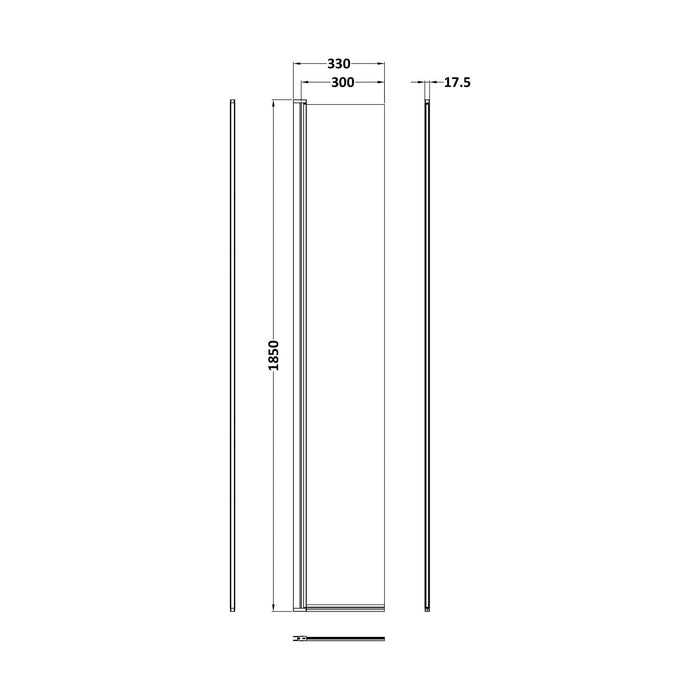 [BEWS18030CBZ] Balterley 1850mm Brushed Bronze Wetroom Panel - Technical Drawing