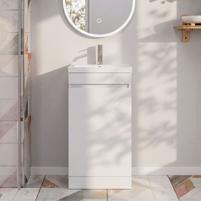 [BFC101WTA] Balterley 400mm Floor Standing 1 Door Compact Unit with Polymarble Basin - White - Silo