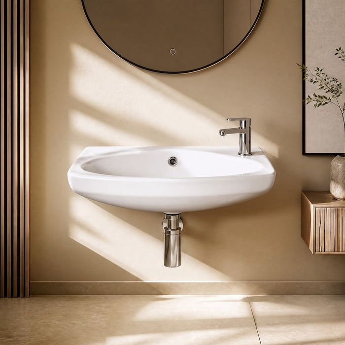 [BCWB842] Balterley Adley Cloakroom Wall Hung 1 Tap Hole Oval Ceramic Basin with Overflow, 450mm - White - Silo