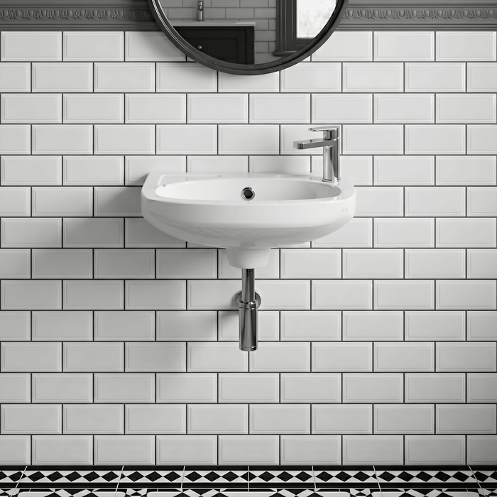 [BCWB832] Balterley Adley Modern Wall Hung Ceramic Basin with Overflow and Tap Hole, 350mm - White - Silo