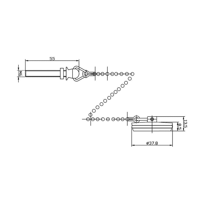 [BASB343] Balterley Basin Plug and Chain, Universal Fit for Standard Basins - Polished Chrome - Technical Drawing