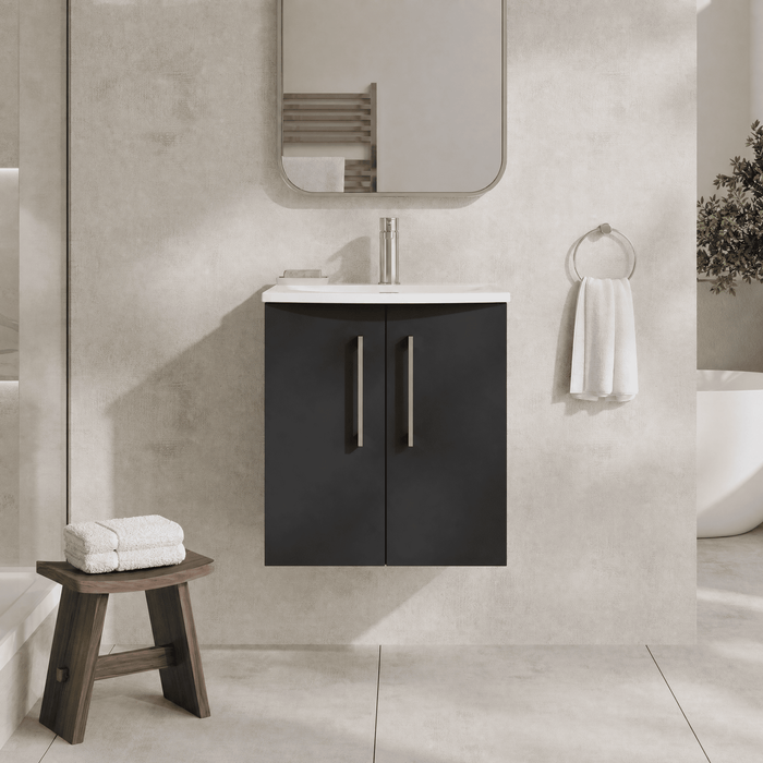 [BFLE1421G] Balterley  Contemporary Bathroom 2-Door Wall-Hung Curved Basin Vanity Unit, Dark Grey, 500mm - Silo