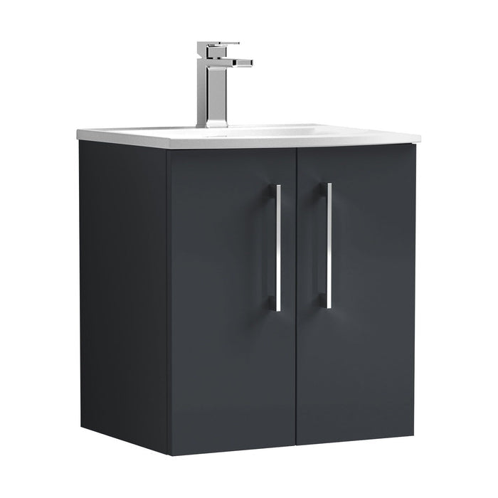 [BFLE1421G] Balterley  Contemporary Bathroom 2-Door Wall-Hung Curved Basin Vanity Unit, Dark Grey, 500mm - Cutout