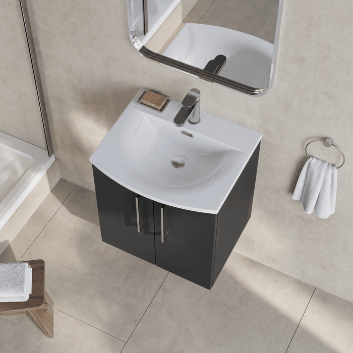 [BFLE1421G] Balterley  Contemporary Bathroom 2-Door Wall-Hung Curved Basin Vanity Unit, Dark Grey, 500mm - Lifestyle 2