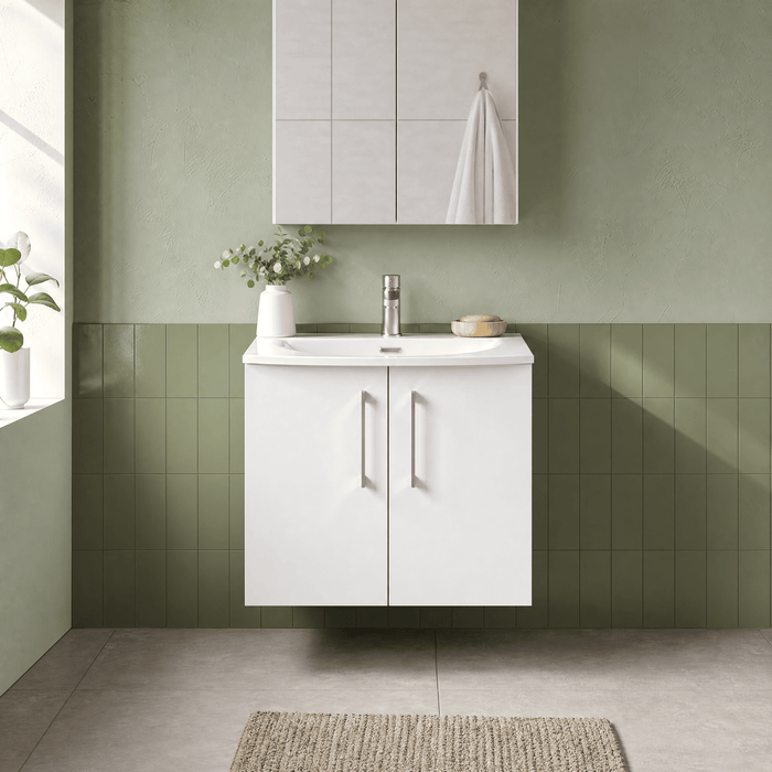 [BFLE123G] Balterley  Contemporary Bathroom 2-Door Wall-Hung Curved Basin Vanity Unit, Gloss White, 600mm - Silo