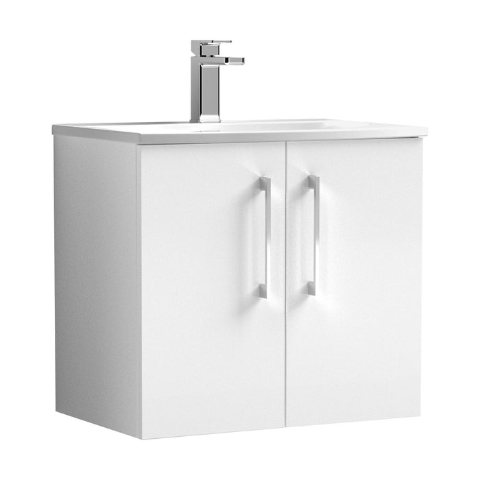 [BFLE123G] Balterley  Contemporary Bathroom 2-Door Wall-Hung Curved Basin Vanity Unit, Gloss White, 600mm - Cutout