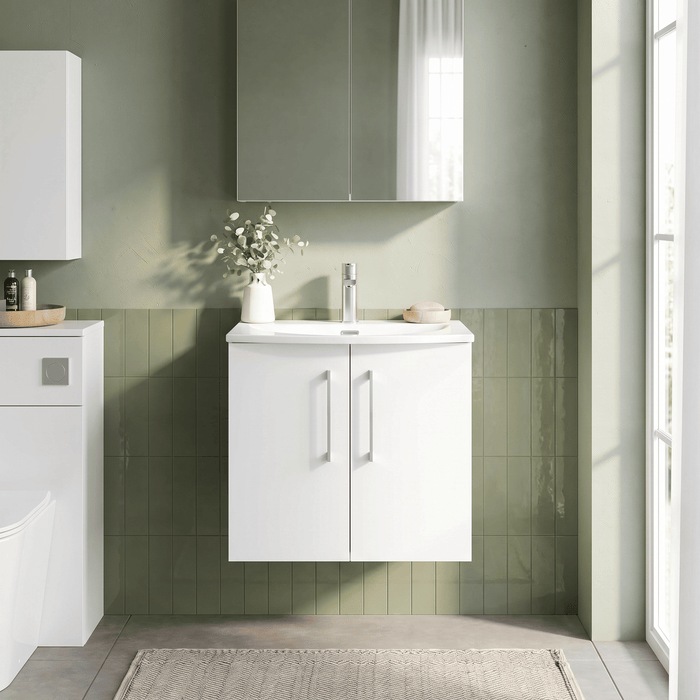 [BFLE123G] Balterley  Contemporary Bathroom 2-Door Wall-Hung Curved Basin Vanity Unit, Gloss White, 600mm - Lifestyle 1