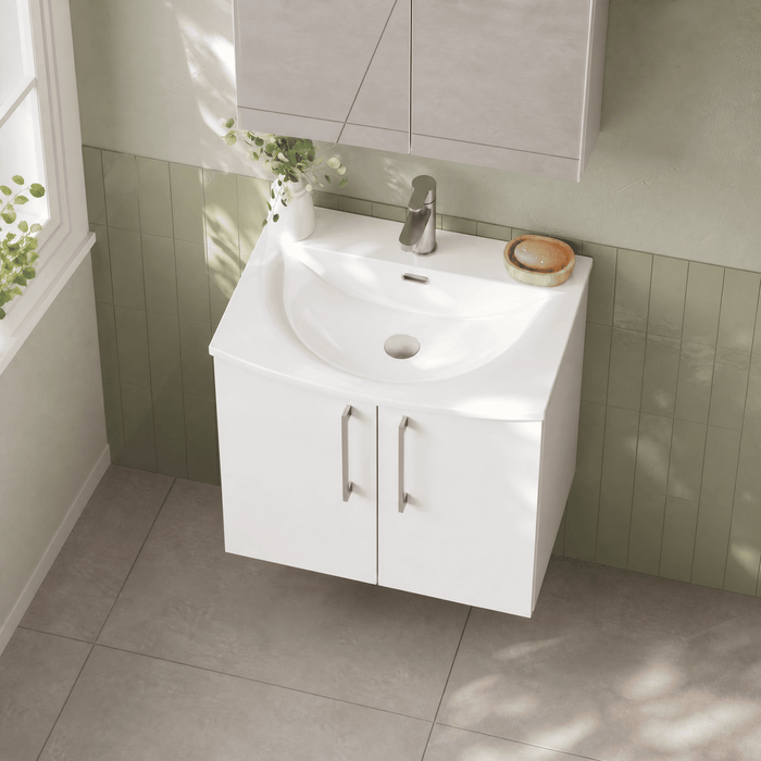 [BFLE123G] Balterley  Contemporary Bathroom 2-Door Wall-Hung Curved Basin Vanity Unit, Gloss White, 600mm - Lifestyle 2
