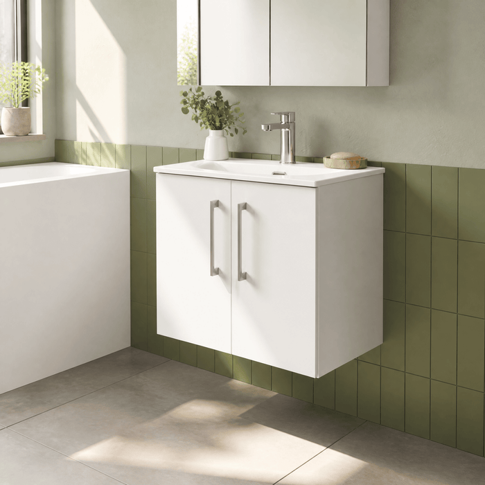 [BFLE123G] Balterley  Contemporary Bathroom 2-Door Wall-Hung Curved Basin Vanity Unit, Gloss White, 600mm - Lifestyle 3