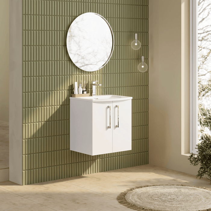 [BFLE121G] Balterley  Contemporary Bathroom 2-Door Wall-Hung Curved Basin Vanity Unit, Gloss White, 500mm - Lifestyle 3