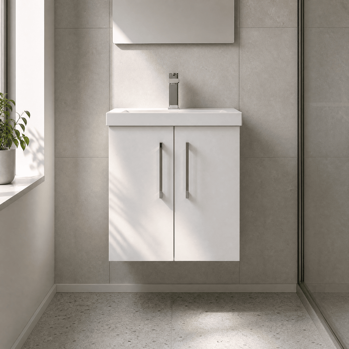 [BFLE121D] Balterley  Contemporary Bathroom 2 Soft Close Door & Thin-Edge Vanity Unit Basin, Gloss White, 500mm - Silo