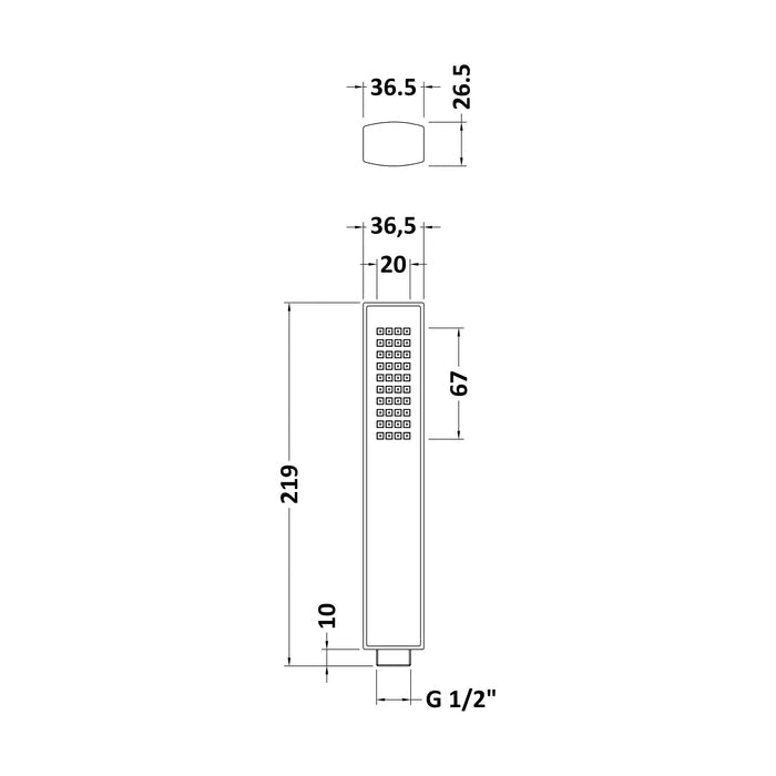 [BSHS306] Balterley Contemporary Rectangular Easy Clean Shower Handset - Chrome - Technical Drawing