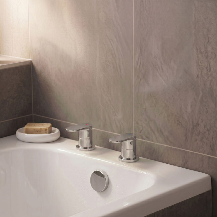 [BTCU308] Balterley Current Modern Round Deck Mounted 3/4" Side Valves with Round Levers - Polished Chrome Finish - Silo