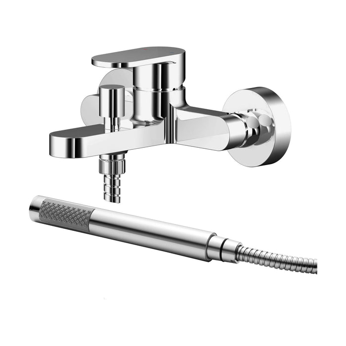 [BTCU316] Balterley Current Modern Wall Mount Round Bath Shower Mixer Tap with Flat Spout & Shower Kit - Chrome Finish - Cutout