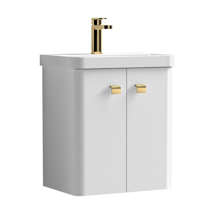 [BFCU1033] Balterley Curve Modern Bathroom 2 Soft Close Door Mid-Edge Vanity Unit Basin, Gloss White, 600mm - Cutout