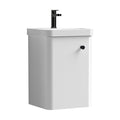 [BFCU1015] Balterley Curve Modern Bathroom Wall Hung 1 Door Vanity Unit Basin, Gloss White / Matt Black, 400mm - Cutout