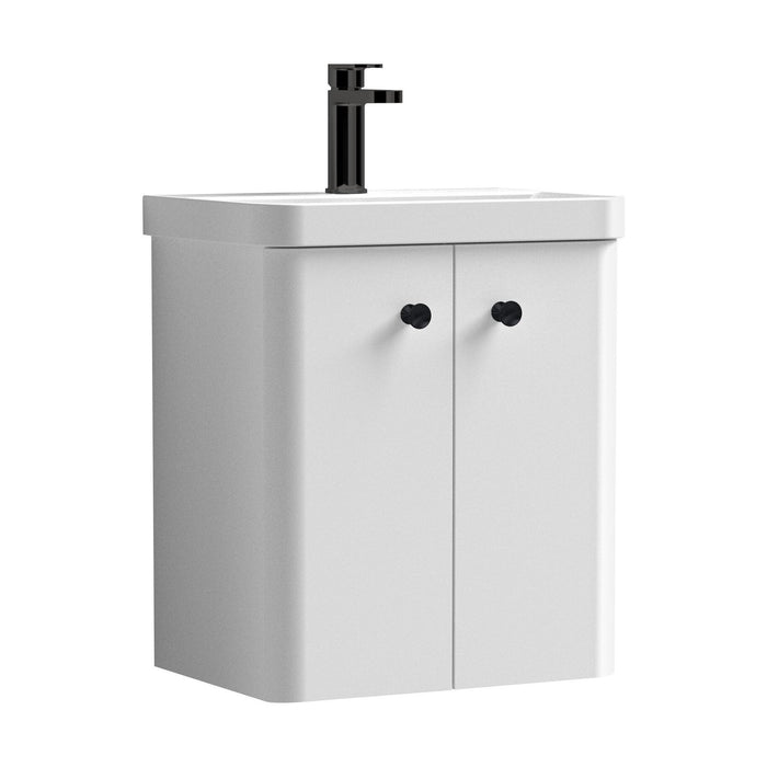 [BFCU1035] Balterley Curve Modern Bathroom Wall Hung 2 Door Vanity Unit Basin, Gloss White/Matt Black, 479mm - Cutout