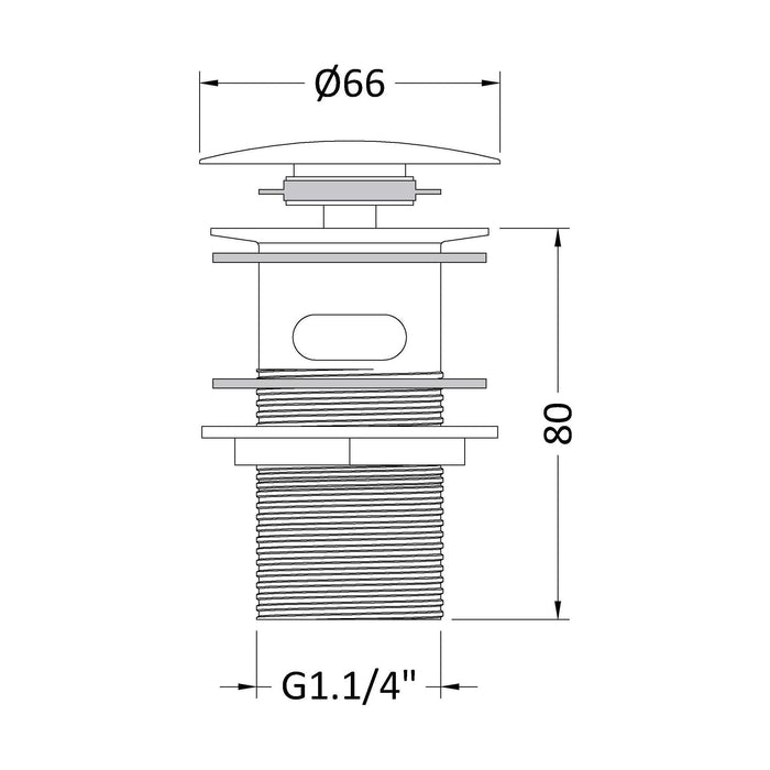 [BASW328] Balterley Easyclean Push Button Basin Waste, Slotted, Round Design for Basins with Overflow - Chrome - Technical Drawing