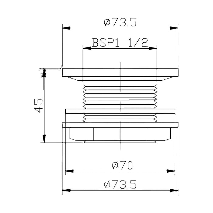 [BATW385] Balterley Easyclean Resin Shower Tray Waste, Flat Round Design with Water Seal - Chrome Finish - Technical Drawing