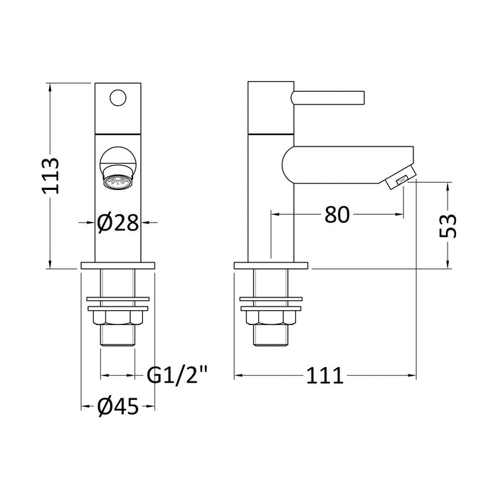 [BTEV311] Balterley Evian Round Lever Basin Taps - Chrome - Technical Drawing