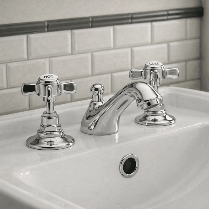[BTKI307X] Balterley Hanchurch Traditional 3 Tap Hole Basin Tap - Chrome or Brushed Brass - Silo