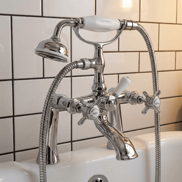 [BTKI304X] Balterley Hanchurch Traditional Bath Shower Mixer Tap with Shower Kit - Chrome or Brushed Brass - Silo