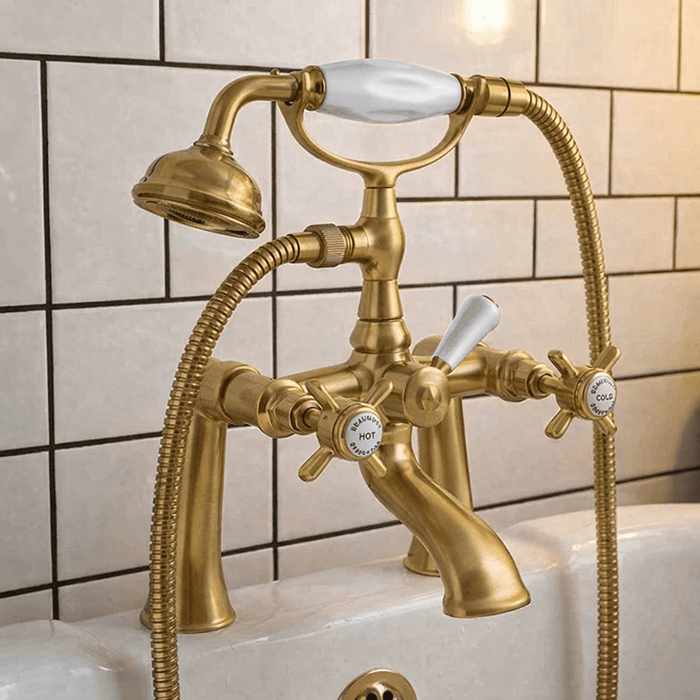 [BTKI804X] Balterley Hanchurch Traditional Bath Shower Mixer Tap with Shower Kit - Chrome or Brushed Brass - Silo