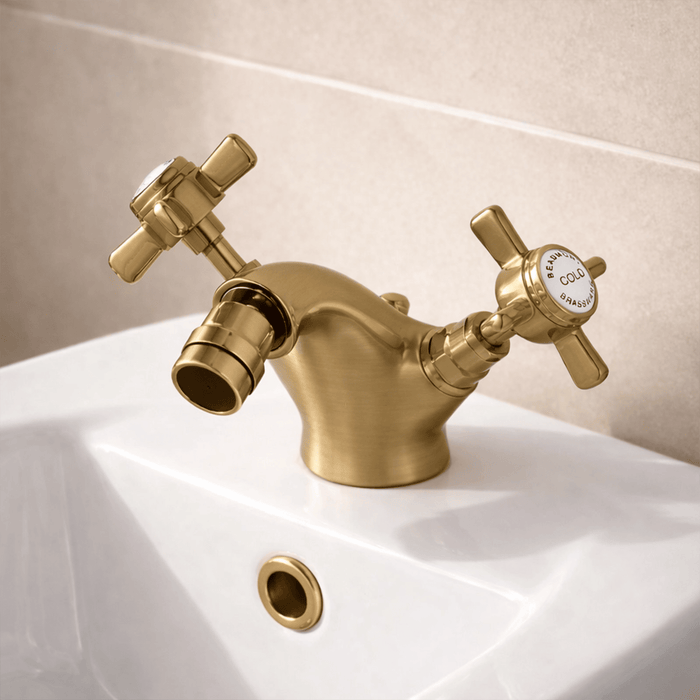 [BTKI806X] Balterley Hanchurch Traditional Bidet Tap with Crosshead Handles - Chrome or Brushed Brass - Silo