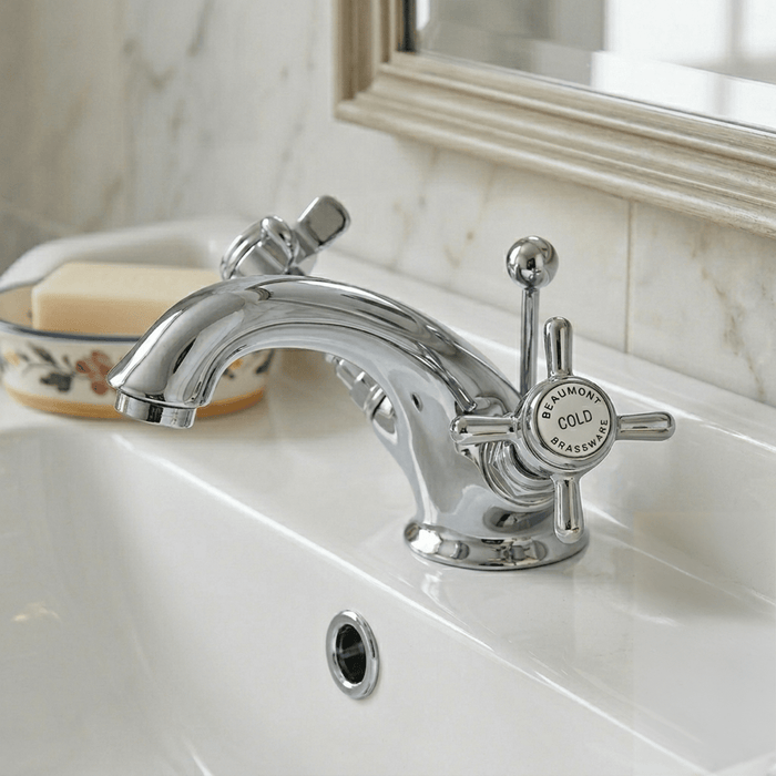 [BTKI305X] Balterley Hanchurch Traditional Mono Basin Mixer Tap - Chrome or Brushed Brass - Silo
